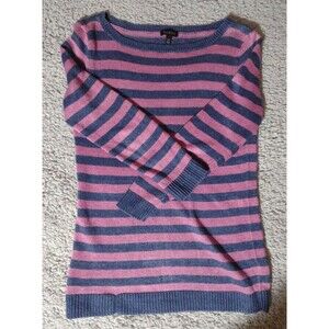 Talbots XS Pink Navy Stripe Linen Sweater Open Knit 3/4 Sleeve